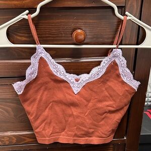 wild fable Rust Brown Cami with Lavender Lace Trim